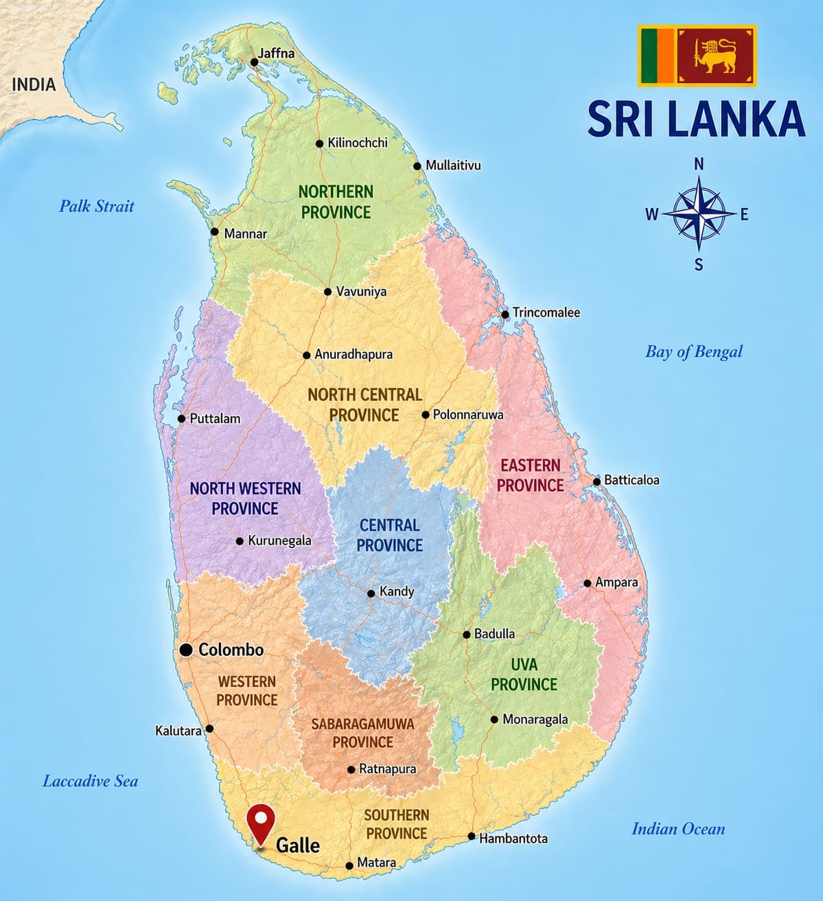 Map showing the location of Galle in Sri Lanka