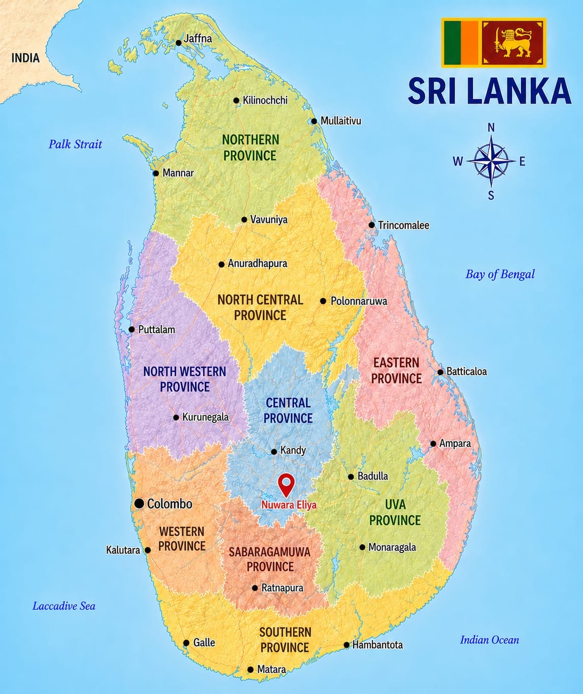 Map showing the location of Nuwara Eliya in Sri Lanka