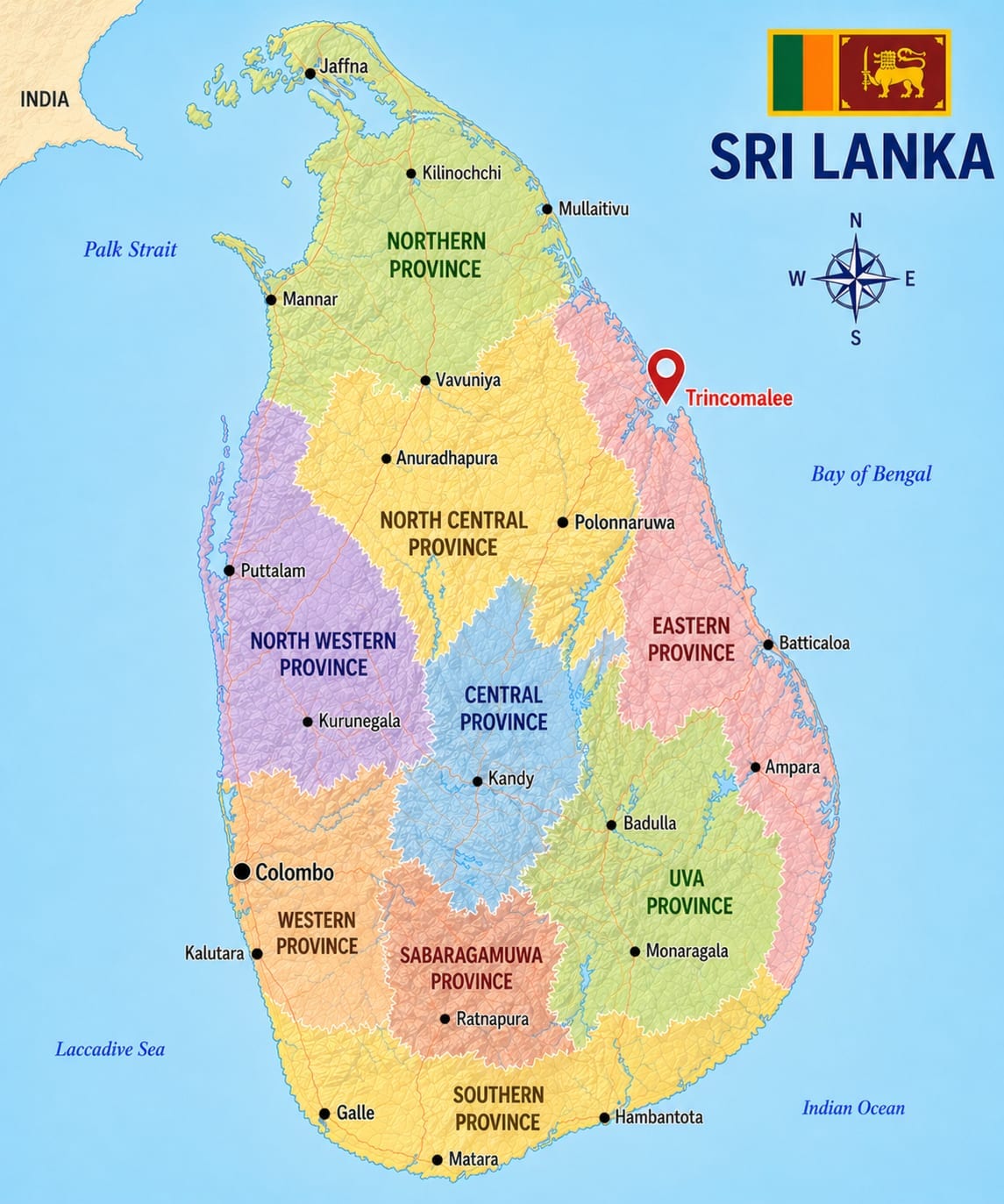 Map showing the location of Trincomalee in Sri Lanka