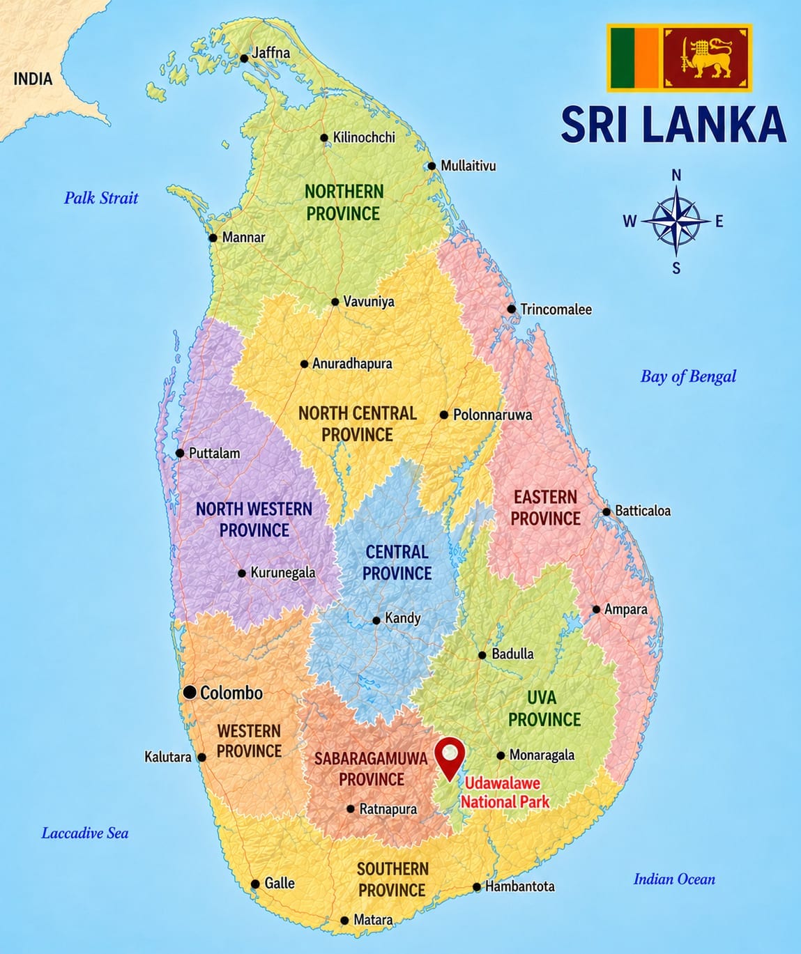 Map showing the location of Udawalawe National Park in Sri Lanka